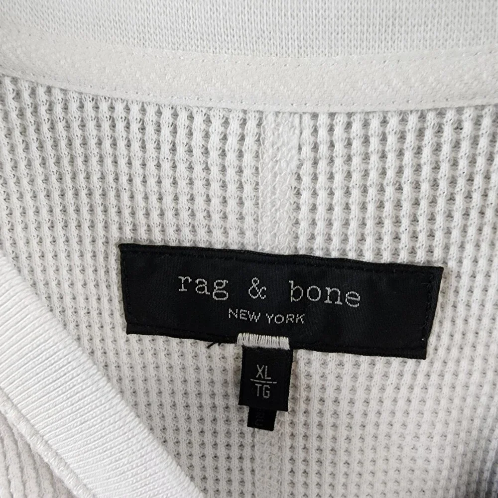 rag & bone Waffle Knit Henley Top Men's XL White Solid Long Sleeve Pullover - Picture 6 of 15